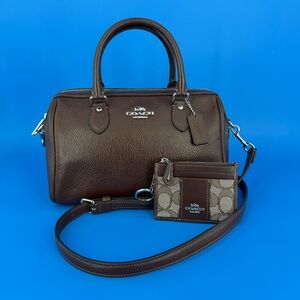 Coach Rowan Brown Pebbled Leather Satchel and Coin Wallet (COA bag)